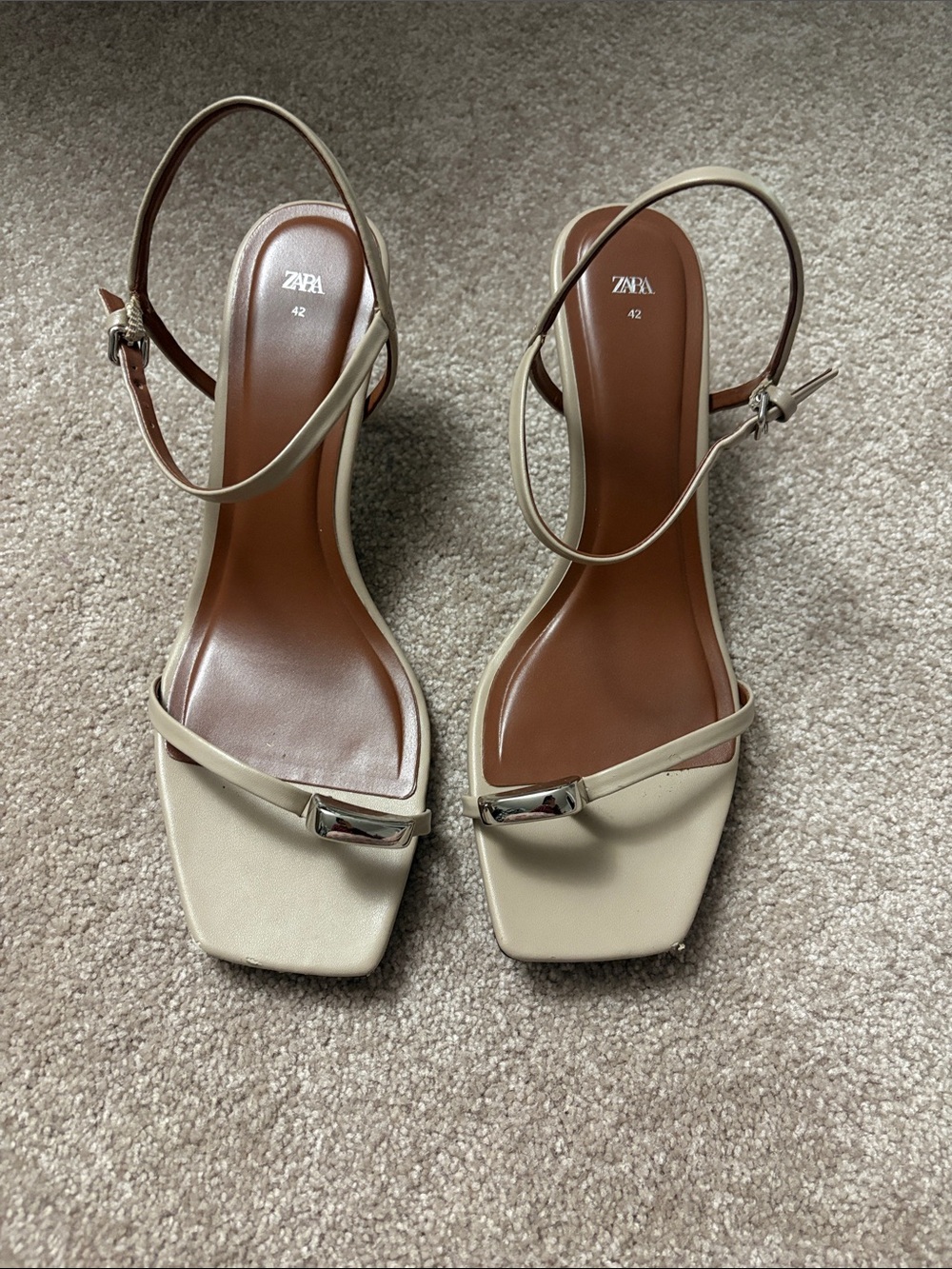 Zara Beige Cream Square-Toe Slingback Heels,  size 42, Mint condition